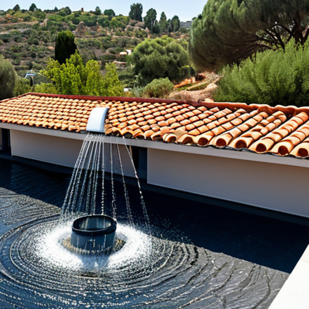 Sustainable Home Water System**
"A modern Spanish home with terracotta roof tiles, featuring an integrated rainwater harvesting system. A large, stylish water tank is subtly integrated into the landscape with drought-tolerant Mediterranean plants. Show a family happily gardening with water from the system. Focus on the eco-friendly aspects. Clear skies, natural lighting. Safe for work, appropriate content, fully clothed, professional photography, high quality, perfect anatomy, natural proportions, family-friendly."
**