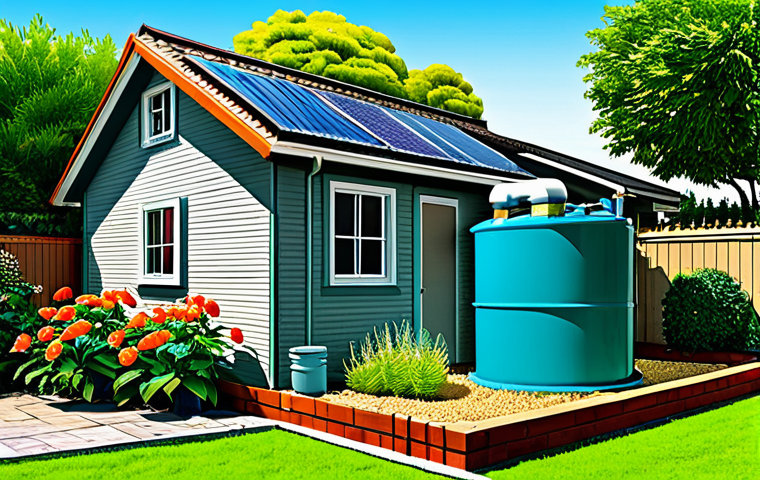 주택에서의 빗물 재활용 방법 - Rainwater Harvesting System - Educational Illustration**
"A diagrammatic illustration of a home rai...