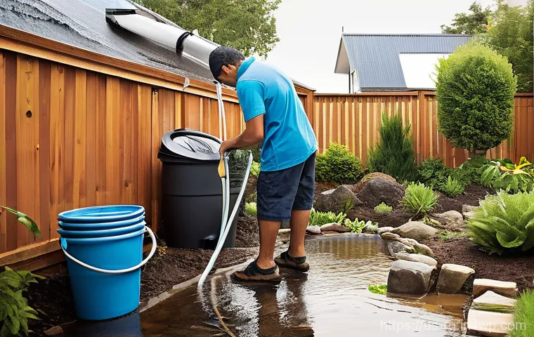 빗물 재활용의 기후 변화 대응 방안 - **Prompt 2: Rainwater Harvesting: Savings and Sustainability**
    "A sophisticated and clean visual...