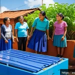 Home 20 빗물 재활용을 위한 자금 지원 프로그램 - A vibrant community workshop in a small Latin American town, with diverse adults and elders wearing ...