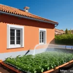 Home 19 빗물 재활용의 법적 요건 및 절차 - A detailed illustration of a modern rainwater harvesting system installed on a typical Spanish subur...