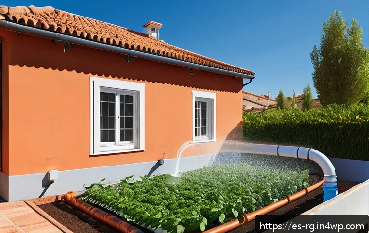빗물 재활용의 법적 요건 및 절차 - A detailed illustration of a modern rainwater harvesting system installed on a typical Spanish subur...