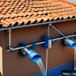 Home 23 빗물 재활용 설계 시 고려사항 - A detailed illustration of a Mediterranean rainwater harvesting system installed on a traditional Sp...