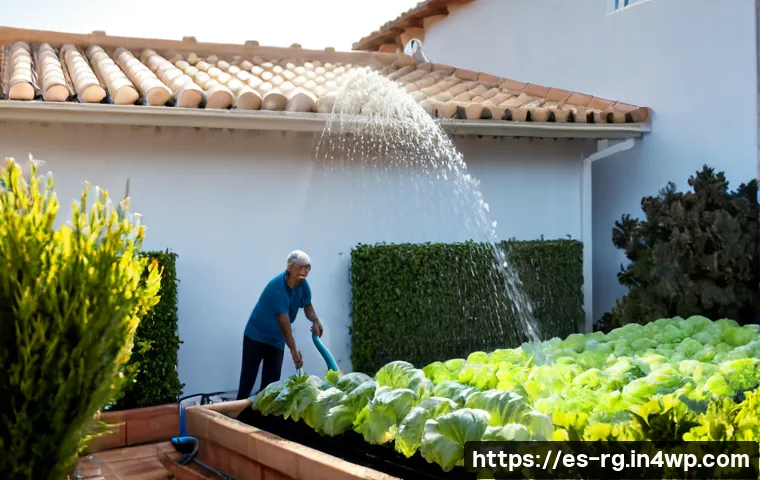Home 17 주거용 빗물 재활용 시스템의 장점 - Photorealistic sunny suburban home in a Spanish-speaking Mediterranean neighborhood, rooftop rain gu...